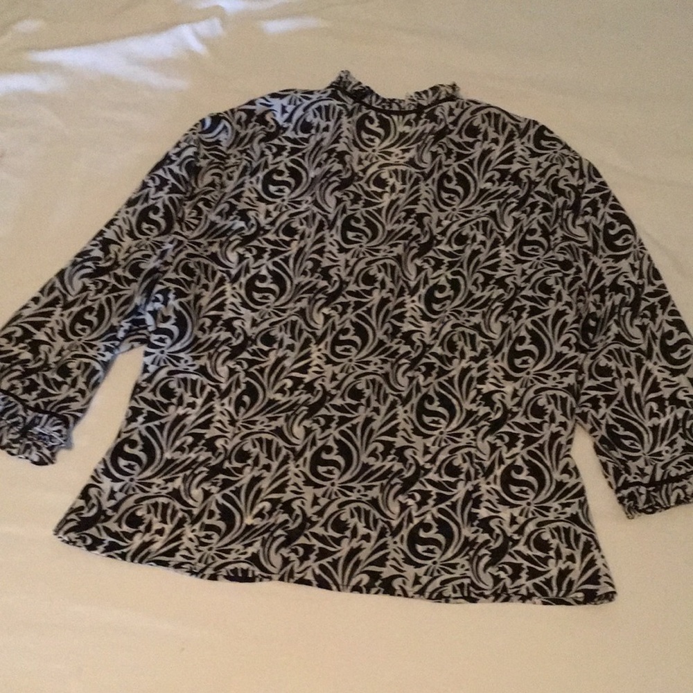 Sheer Kathy Che ruffled blouse fits like size 16